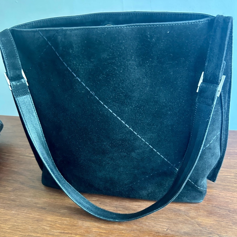 Vintage Salvatore Ferragamo Black Suede & Leather Shoulder Bag – Made in Italy - Picture 6 of 12